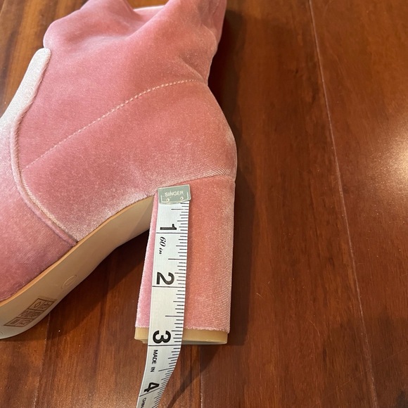 New Allegra K Pink Boots Velvet Velour Block Heel Midcalf Shoes Pull On Size 7 - Picture 7 of 7